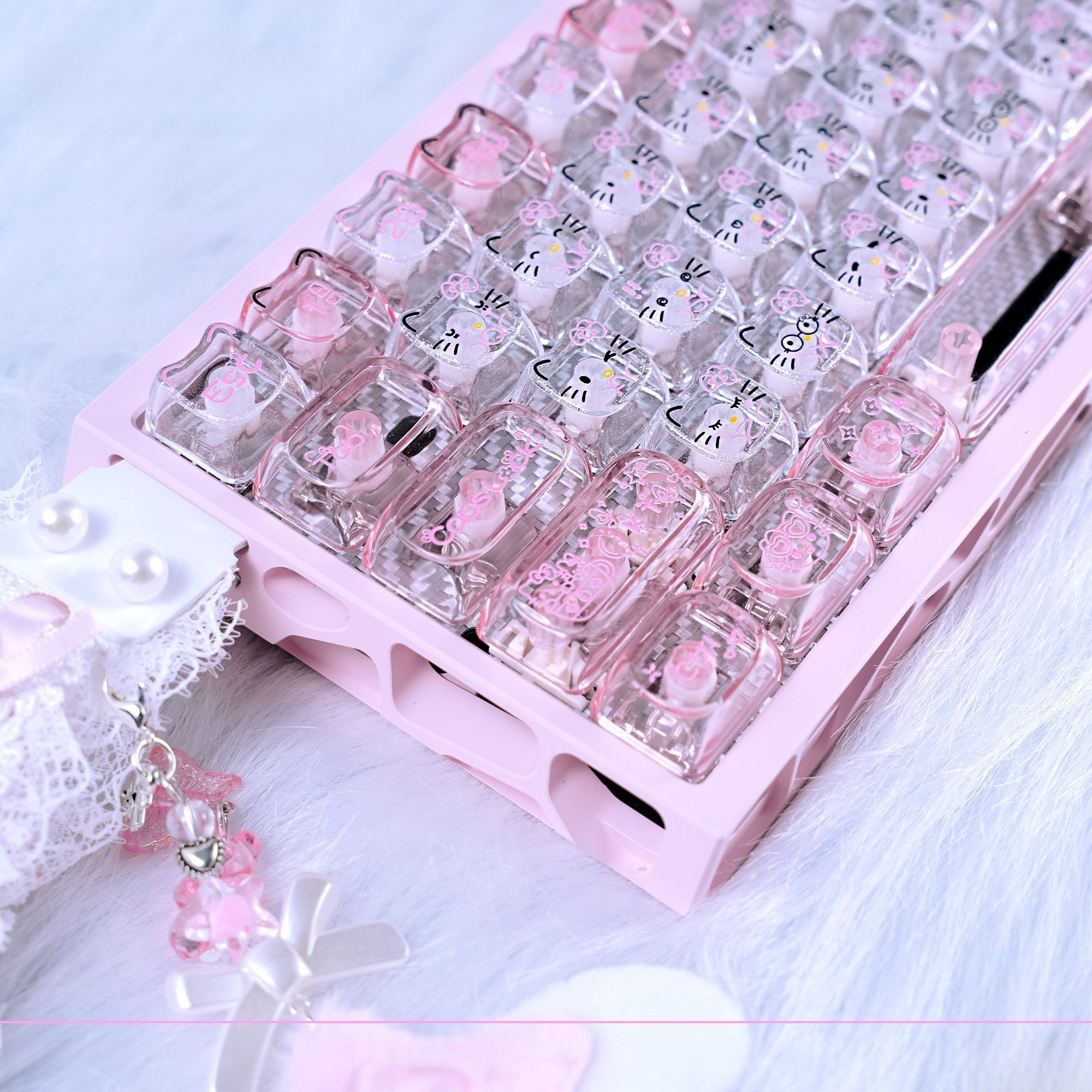 Gaming Keyboard No Rgb - Anime Sanrio Hello Kitty Transparent Keycaps