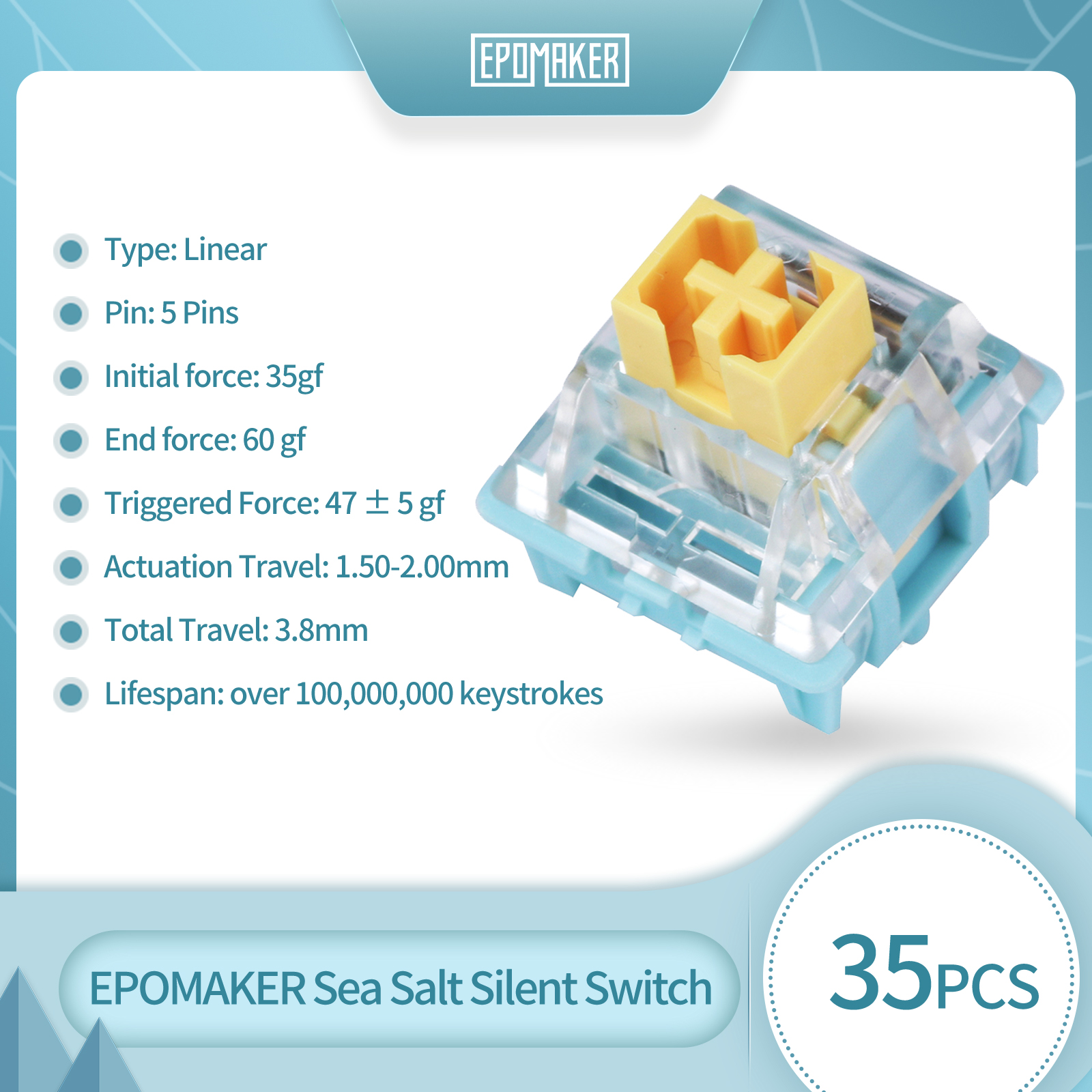 Mechanical Switch Tester - 35 Pieces EPOMAKER Sea Salt Silent
