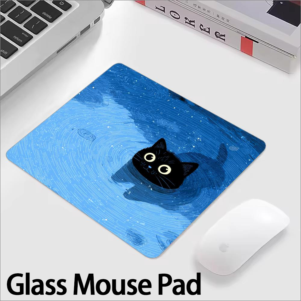 Gaming Keyboard Esports - Cute Black Cat Glass Mouse Pad