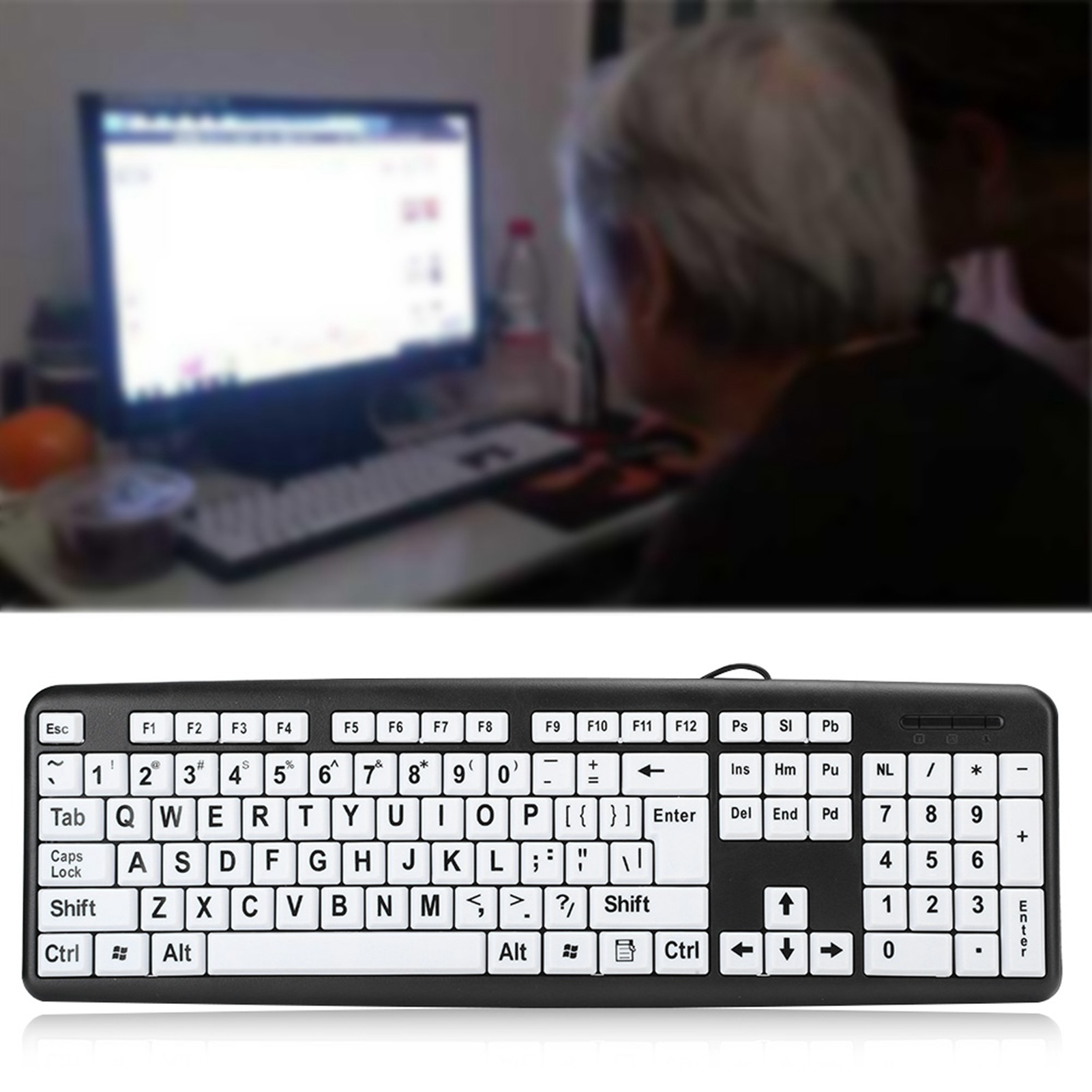 Black Low Vision Keyboard USB  – обзор и цена Gaming Keyboard Half