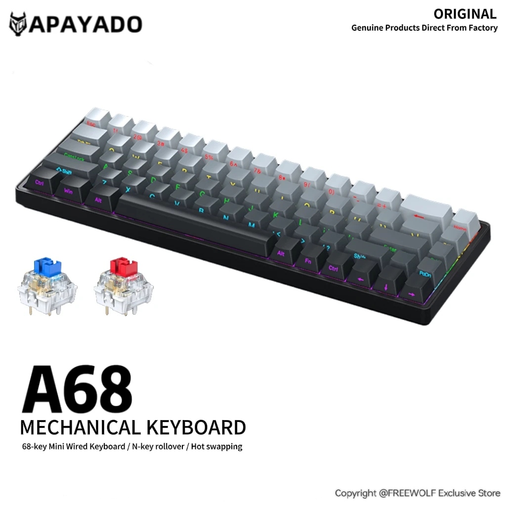 APAYADO A68 Wired Mechanical K – обзор и цена Gaming Keyboard Half